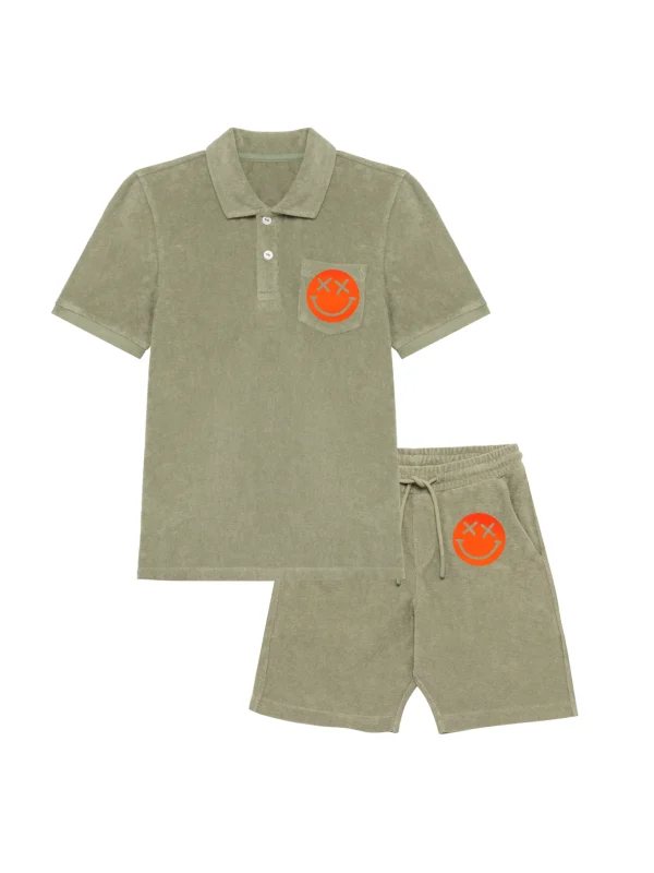 Boy Badstof Set Smiley Neon Orange Velvet | NOTE: Levertijd 5-7 werkdagen - 51Dnspod | Smaakvolle damp – Verzendkosten vrij vanaf 40€