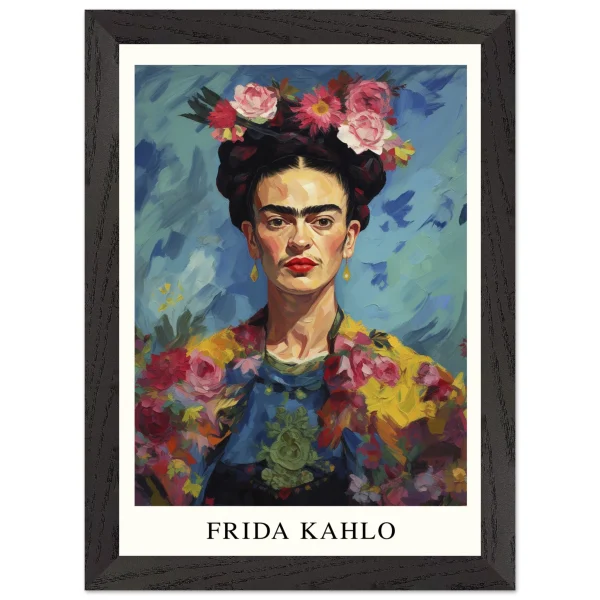 Artfulprints Poster met Lijst Frida Kahlo - Painted floral portrait - A4 21x29.7 cm - Meerkleurig - 51Dnspod | Smaakvolle damp – Verzendkosten vrij vanaf 40€