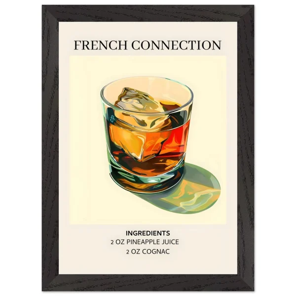 Artfulprints Poster met Lijst French Connection cocktail - Ingrediënten - A4 21x29.7 cm - Geel - 51Dnspod | Smaakvolle damp – Verzendkosten vrij vanaf 40€