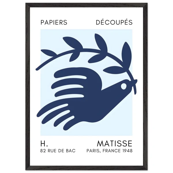 Artfulprints Poster met Lijst Matisse – Peace dove navy blue I - 50x70 cm - Blauw - 51Dnspod | Smaakvolle damp – Verzendkosten vrij vanaf 40€