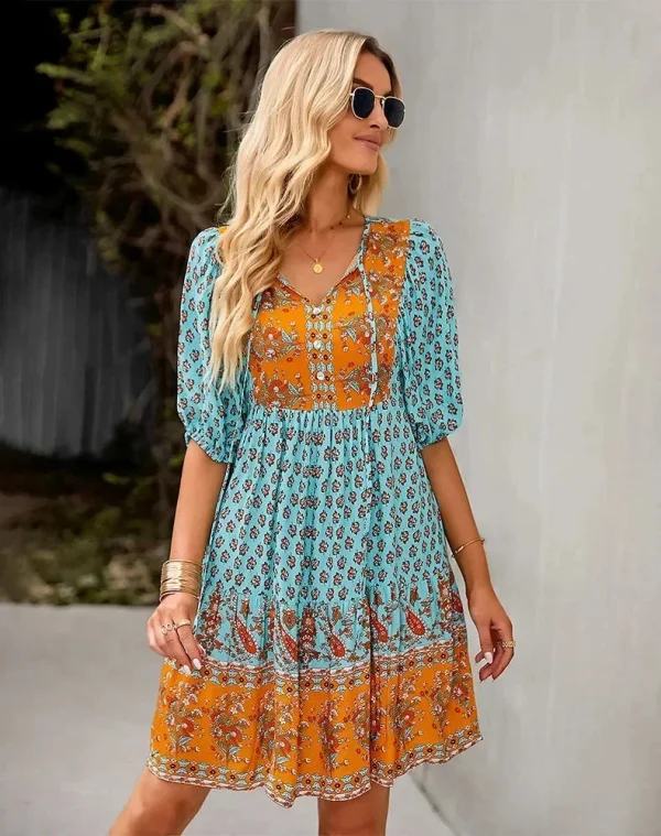 Bohemian Mini Jurk met Print en Volantzoom - 51Dnspod | Smaakvolle damp – Verzendkosten vrij vanaf 40€
