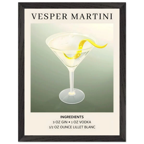 Artfulprints Poster met Lijst Vesper Martini cocktail - Ingrediënten - 30x40 cm - Grijs - 51Dnspod | Smaakvolle damp – Verzendkosten vrij vanaf 40€