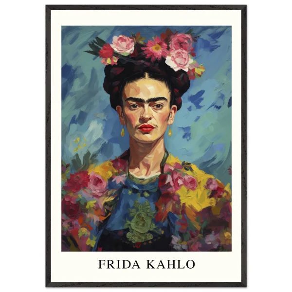 Artfulprints Poster met Lijst Frida Kahlo - Painted floral portrait - 70x100 cm - Meerkleurig - 51Dnspod | Smaakvolle damp – Verzendkosten vrij vanaf 40€