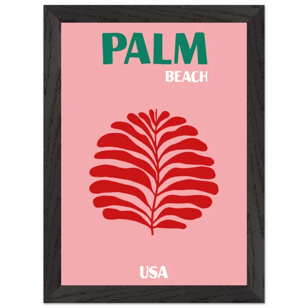 Artfulprints Poster met Lijst USA - Palm Beach - A4 21x29.7 cm - Roze - 51Dnspod | Smaakvolle damp – Verzendkosten vrij vanaf 40€