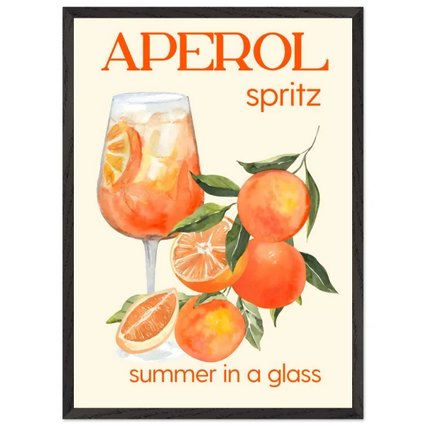 Artfulprints Poster met Lijst Aperol Spritz - Summer in a glass - 50x70 cm - Oranje - 51Dnspod | Smaakvolle damp – Verzendkosten vrij vanaf 40€