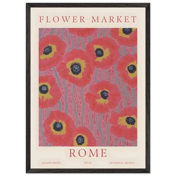 Artfulprints Poster met Lijst Flower market - Rome - 50x70 cm - Roze - 51Dnspod | Smaakvolle damp – Verzendkosten vrij vanaf 40€