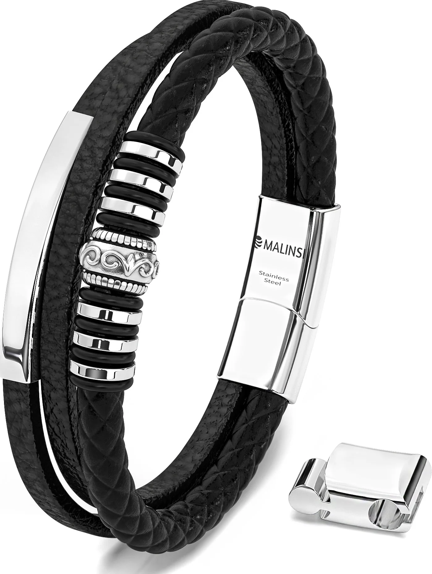 Armband Heren | Zwart Leer met RVS Accenten | Incl Verlengstuk - 51Dnspod | Smaakvolle damp – Verzendkosten vrij vanaf 40€ Armband Heren | Zwart Leer met RVS Accenten | Incl Verlengstuk - 51Dnspod | Smaakvolle damp – Verzendkosten vrij vanaf 40€