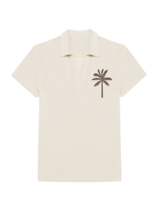 Badstof Shirt Palm Tree Brown Velvet - Offwhite | NOTE- Levertijd 5-6 werkdagen - 51Dnspod | Smaakvolle damp – Verzendkosten vrij vanaf 40€
