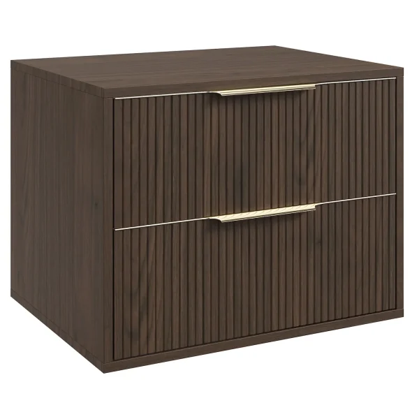 Badplaats Wastafelkast Rimini 60 cm – Walnoot Bruin – Hangend Badmeubel met 2 Lades en Gouden Handgrepen - 51Dnspod | Smaakvolle damp – Verzendkosten vrij vanaf 40€