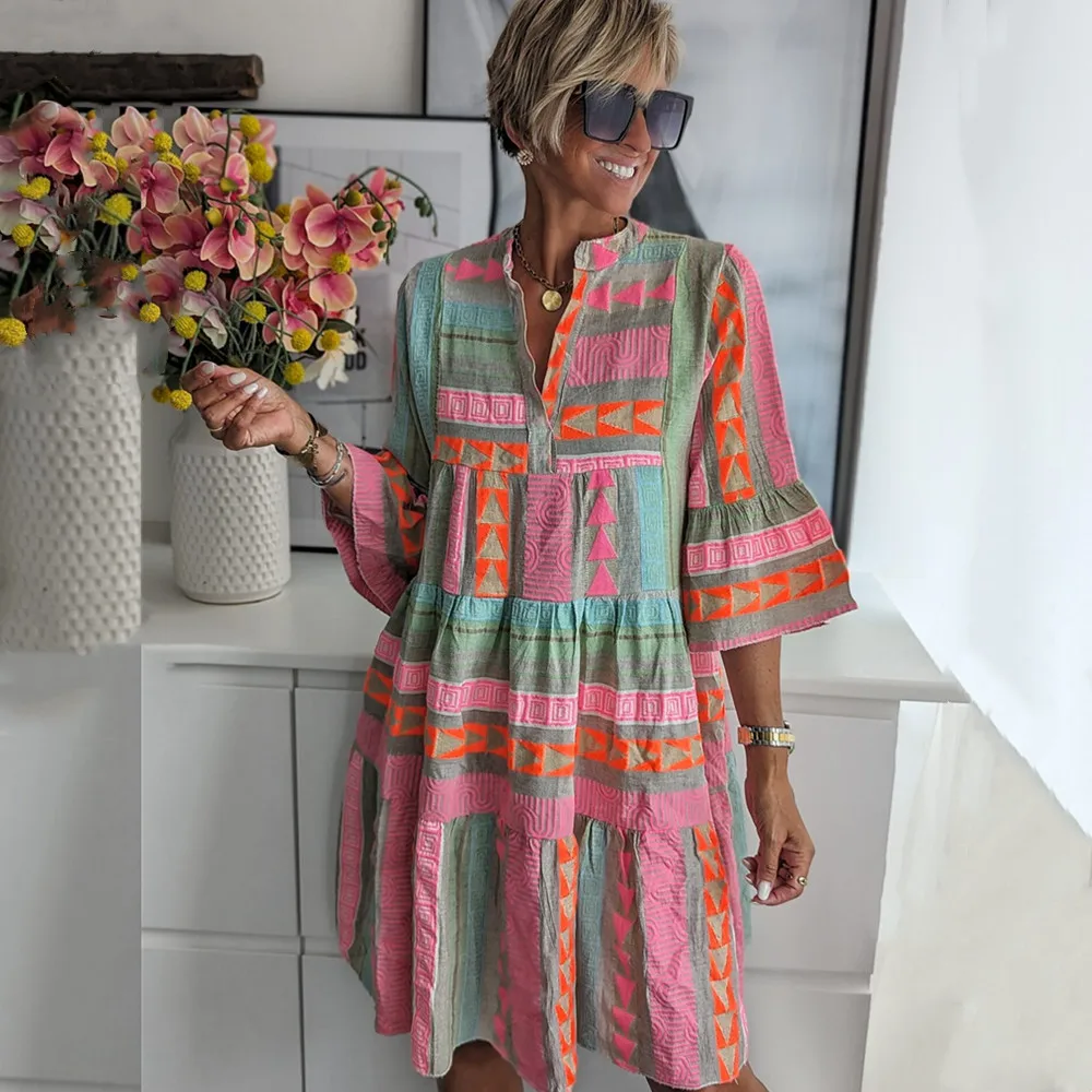 Bohemian Tuniekjurk met Printdetails - 51Dnspod | Smaakvolle damp – Verzendkosten vrij vanaf 40€ Bohemian Tuniekjurk met Printdetails - 51Dnspod | Smaakvolle damp – Verzendkosten vrij vanaf 40€