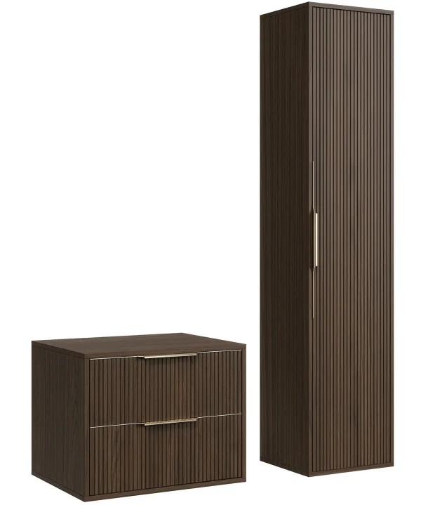 Badplaats Wastafelkast Rimini 60 cm – Walnoot Bruin – Badmeubel met Kolomkast - 51Dnspod | Smaakvolle damp – Verzendkosten vrij vanaf 40€