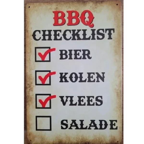 BBQ Wandbord Barbecue Checklist 30x20cm - 51Dnspod | Smaakvolle damp – Verzendkosten vrij vanaf 40€
