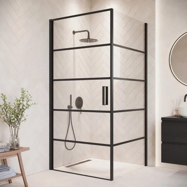 Badplaats Douchecabine Alava 90 x 90 x 190cm – Zwart met strepen – Douchewand met Draaideur - 51Dnspod | Smaakvolle damp – Verzendkosten vrij vanaf 40€