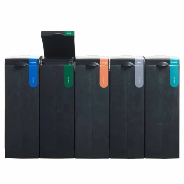 Afvalbak afvalscheiding BonTon - vijf afvalfracties (5 x 70 L, Rest, Papier, GFT, Plastic en Bekers) | Gerecycled materiaal - 51Dnspod | Smaakvolle damp – Verzendkosten vrij vanaf 40€