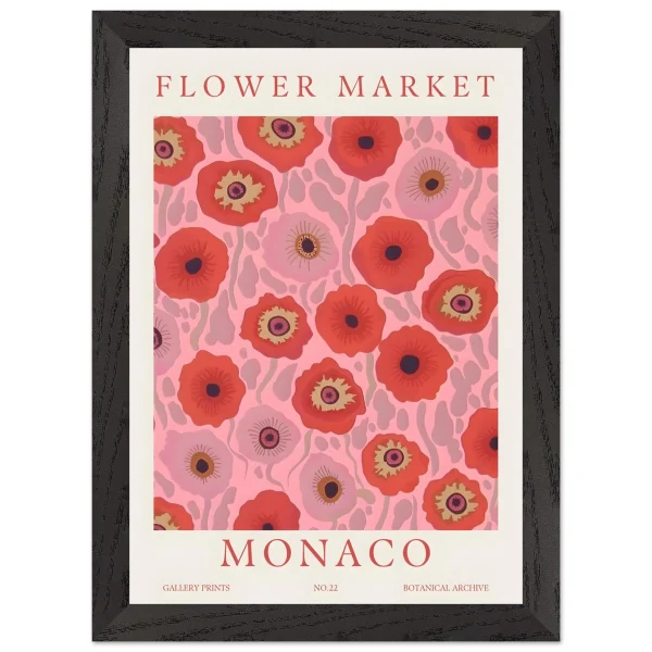 Artfulprints Poster met Lijst Flower market - Monaco - A4 21x29.7 cm - Roze - 51Dnspod | Smaakvolle damp – Verzendkosten vrij vanaf 40€