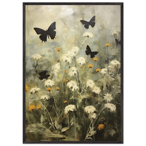 Artfulprints Poster met Lijst Butterflies in flowerfield - 70x100 cm - Donkergroen - 51Dnspod | Smaakvolle damp – Verzendkosten vrij vanaf 40€