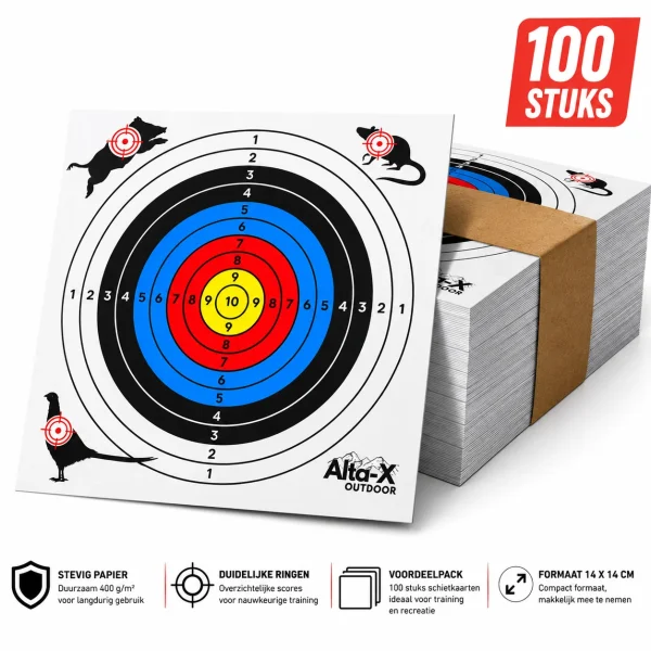 Alta-X Schietkaarten 100 Stuks 14×14 cm – 400 g/m² Classic Competition Pro Green/Red - 51Dnspod | Smaakvolle damp – Verzendkosten vrij vanaf 40€