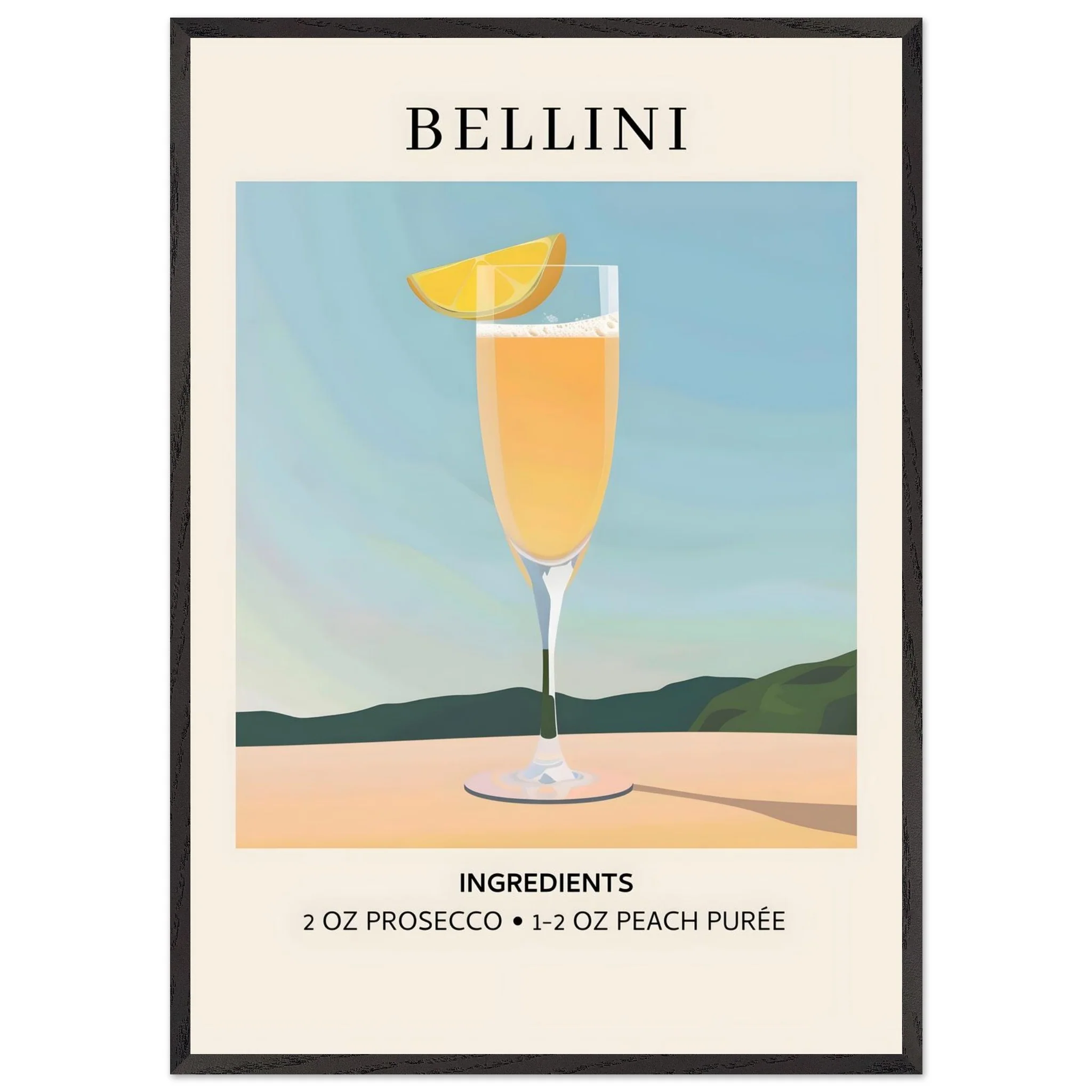 Artfulprints Poster met Lijst Bellini cocktail - Ingrediënten - 70x100 cm - Geel - 51Dnspod | Smaakvolle damp – Verzendkosten vrij vanaf 40€ Artfulprints Poster met Lijst Bellini cocktail - Ingrediënten - 70x100 cm - Geel - 51Dnspod | Smaakvolle damp – Verzendkosten vrij vanaf 40€