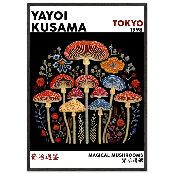 Artfulprints Poster met Lijst Yayoi Kusama - Magical mushrooms - 70x100 cm - Meerkleurig - 51Dnspod | Smaakvolle damp – Verzendkosten vrij vanaf 40€
