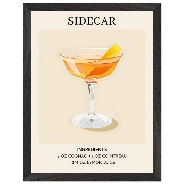 Artfulprints Poster met Lijst Sidecar cocktail I - Ingrediënten - 30x40 cm - Oranje - 51Dnspod | Smaakvolle damp – Verzendkosten vrij vanaf 40€